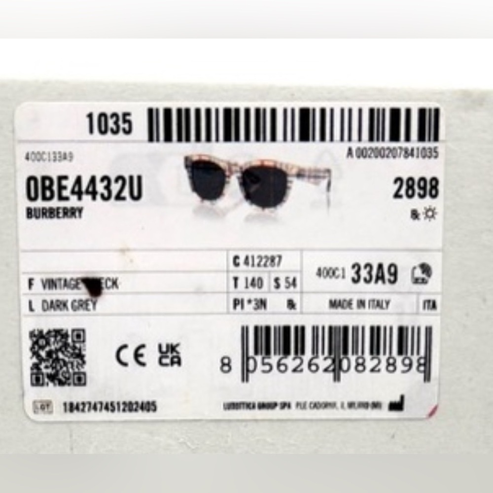 Burberry Sunglasses Plaid Frame Smoke Lens OBE4432U 412287 54-17-140 NWT - Picture 15 of 15